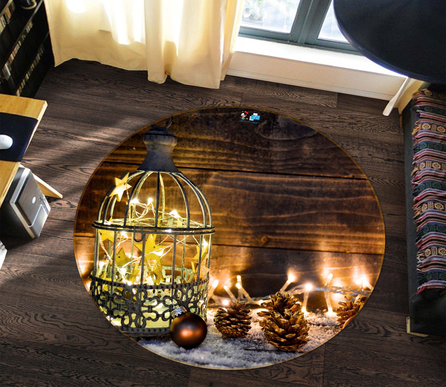 3D String Lights 55242 Christmas Round Non Slip Rug Mat Xmas