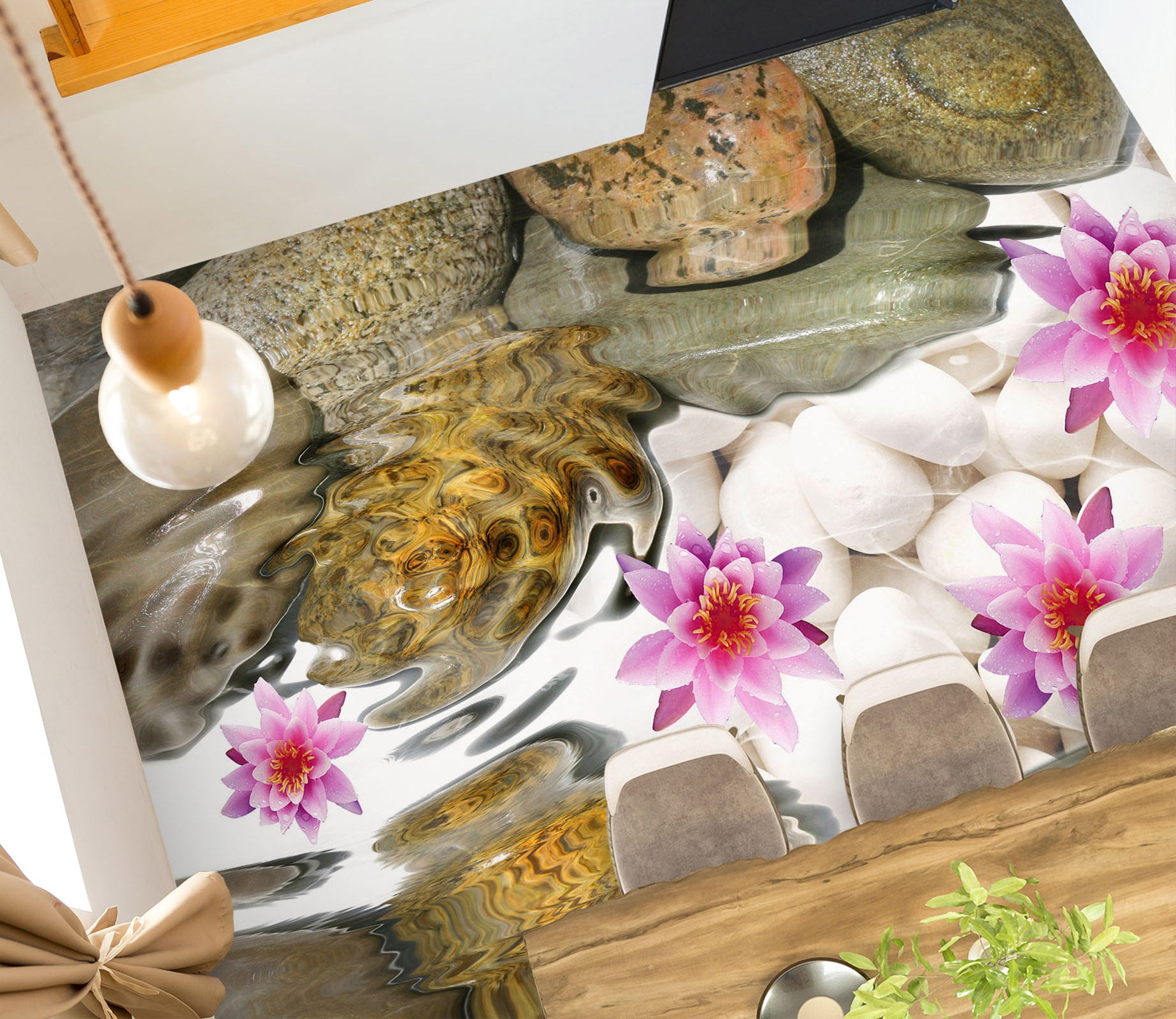 3D Pink Lotus And White Pebbles 222 Floor Mural  Wallpaper Murals Rug & Mat Print Epoxy waterproof bath floor
