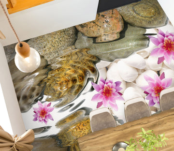 3D Pink Lotus And White Pebbles 222 Floor Mural  Wallpaper Murals Rug & Mat Print Epoxy waterproof bath floor