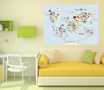3D Animal Island 268 World Map Wall Sticker
