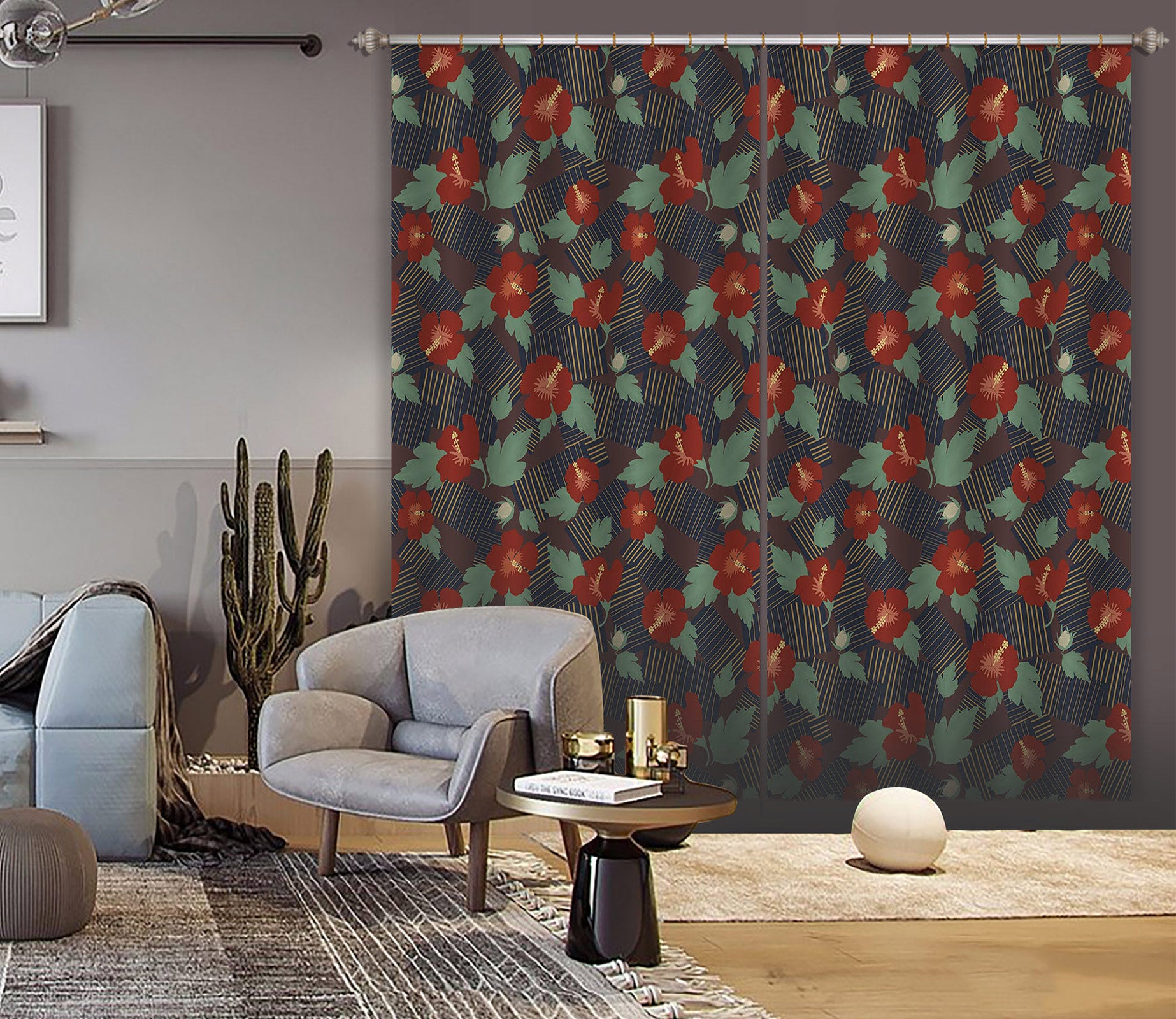 3D Red Flower Pattern 98115 Kasumi Loffler Curtain Curtains Drapes