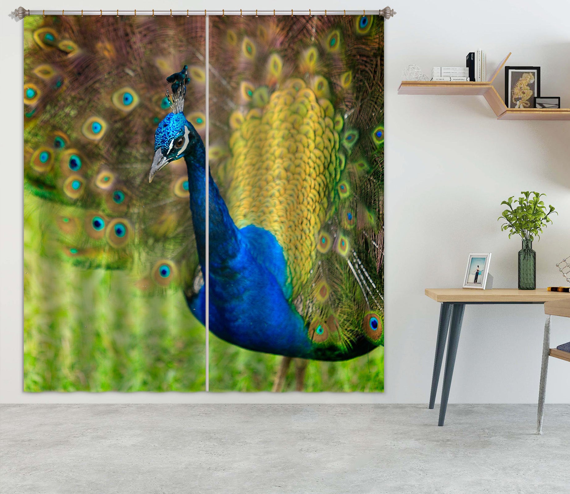 3D Peacock 62157 Kathy Barefield Curtain Curtains Drapes