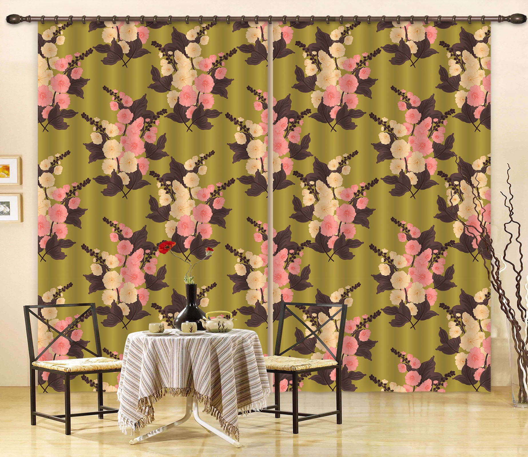 3D Pink Bouquet Pattern 11154 Kashmira Jayaprakash Curtain Curtains Drapes