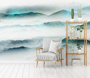 3D Fluorescent Blue Rolling Peaks 2087 Wall Murals