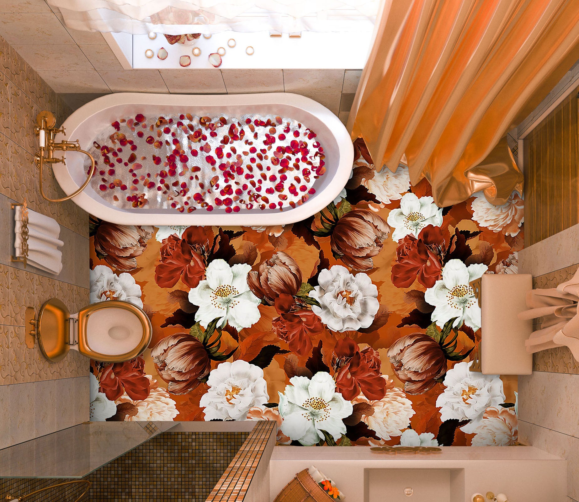 3D White Red Flower Pattern 99212 Uta Naumann Floor Mural  Wallpaper Murals Self-Adhesive Removable Print Epoxy