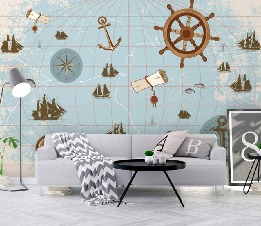3D Blue Nautical 622 Wall Murals