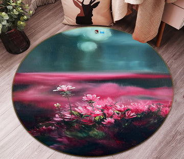 3D Pink Floral Flower Bush 9722 Marina Zotova Rug Round Non Slip Rug Mat