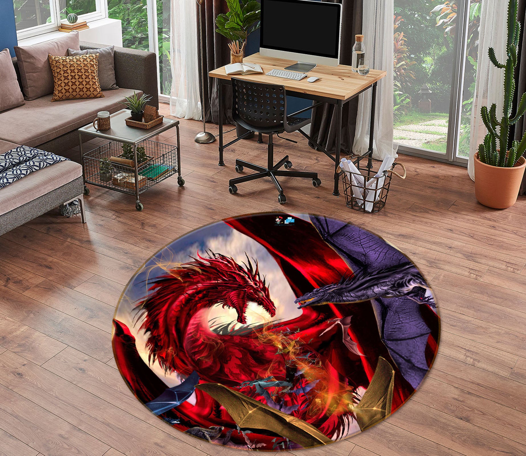 3D Red Dragon 8362 Ruth Thompson Rug Round Non Slip Rug Mat
