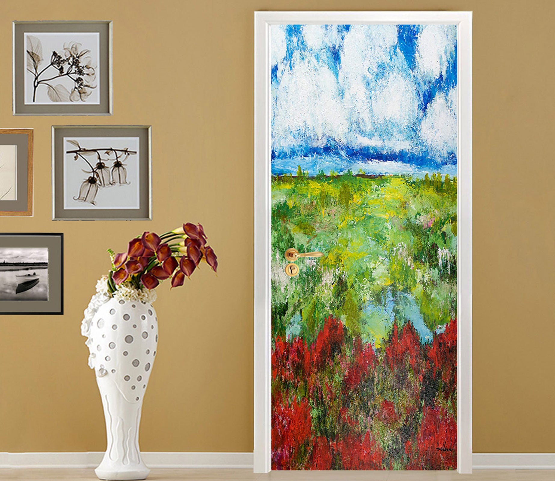 3D Sky Red Flowers Oil Painting 93186 Allan P. Friedlander Door Mural