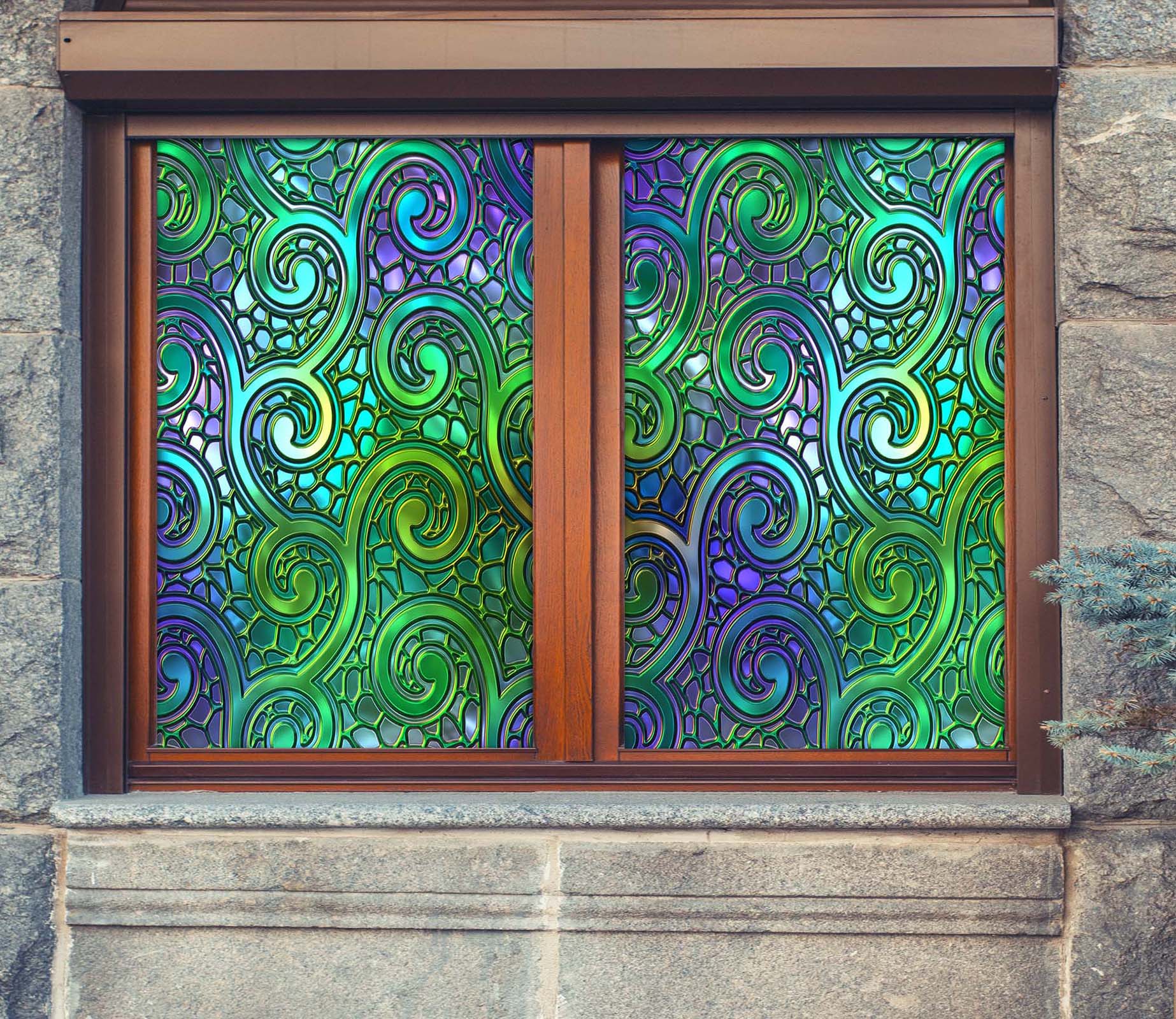 3D Green Vine 431 Window Film Print Sticker Cling Stained Glass UV Block