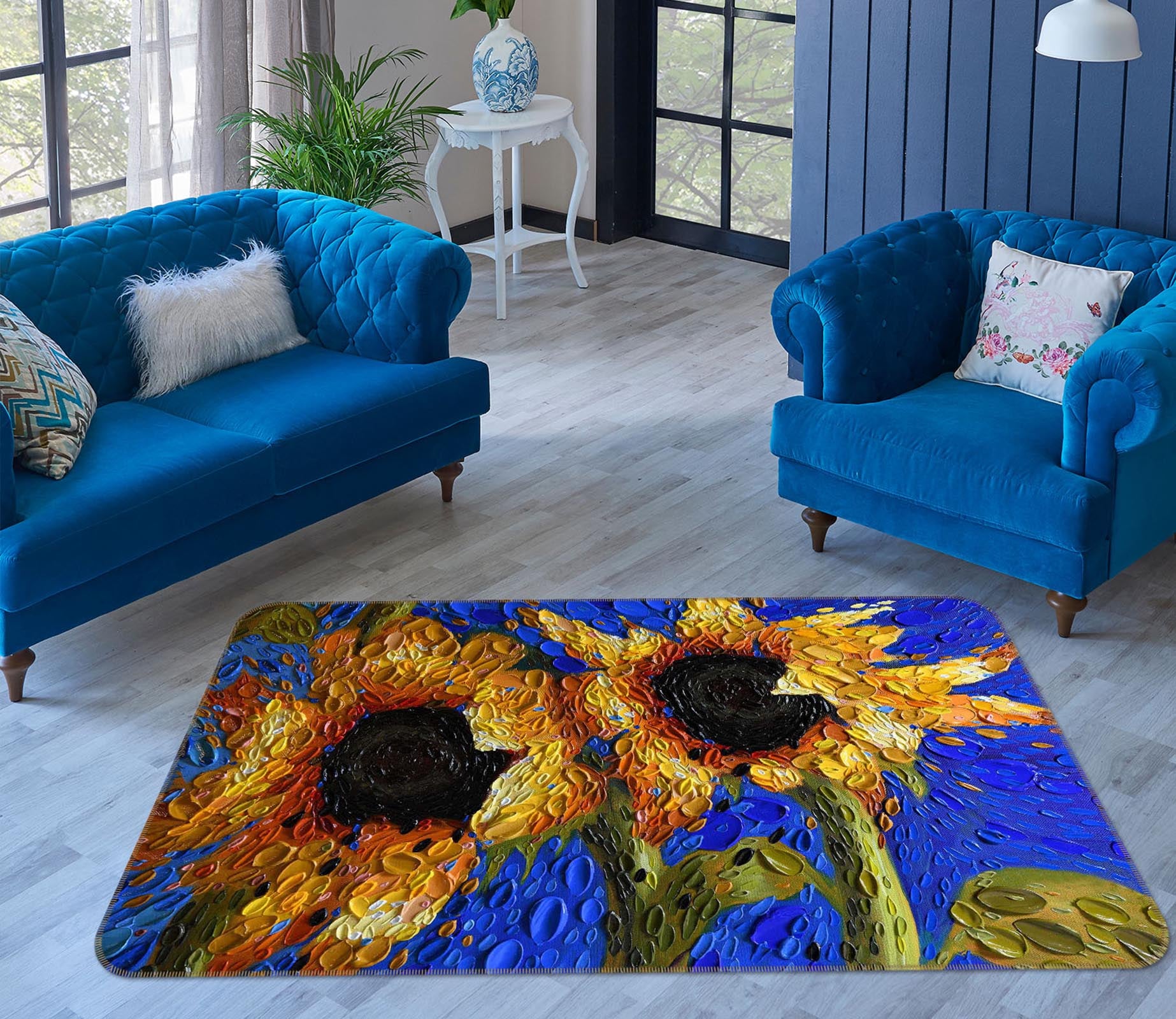 3D Sunflowers 1002 Dena Tollefson Rug Non Slip Rug Mat