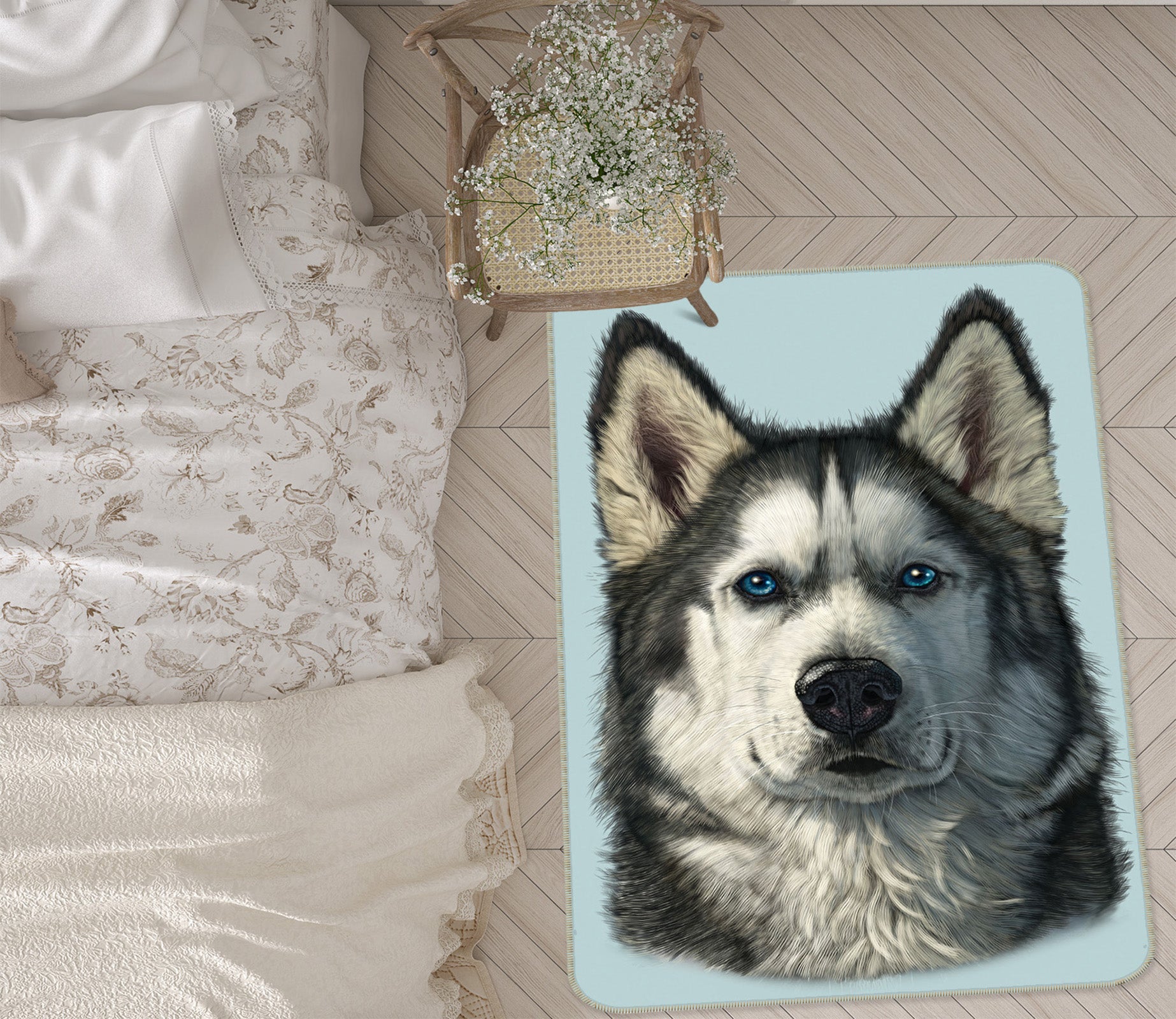 3D Husky Portrait 1043 Vincent Hie Rug Non Slip Rug Mat