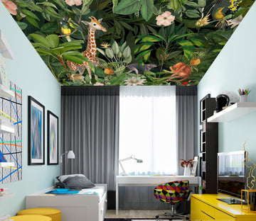 3D Green Leaves Giraffe 5267 Andrea Haase Ceiling Wallpaper Murals