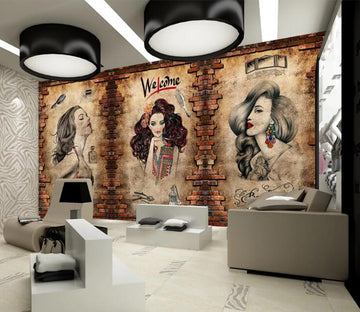 3D Girl With Long Hair 1544 Wall Murals