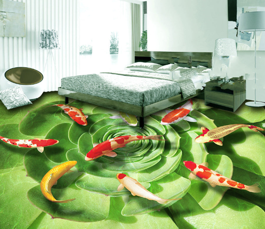 3D Lotus Leaf Koi 413 Floor Mural  Wallpaper Murals Rug & Mat Print Epoxy waterproof bath floor