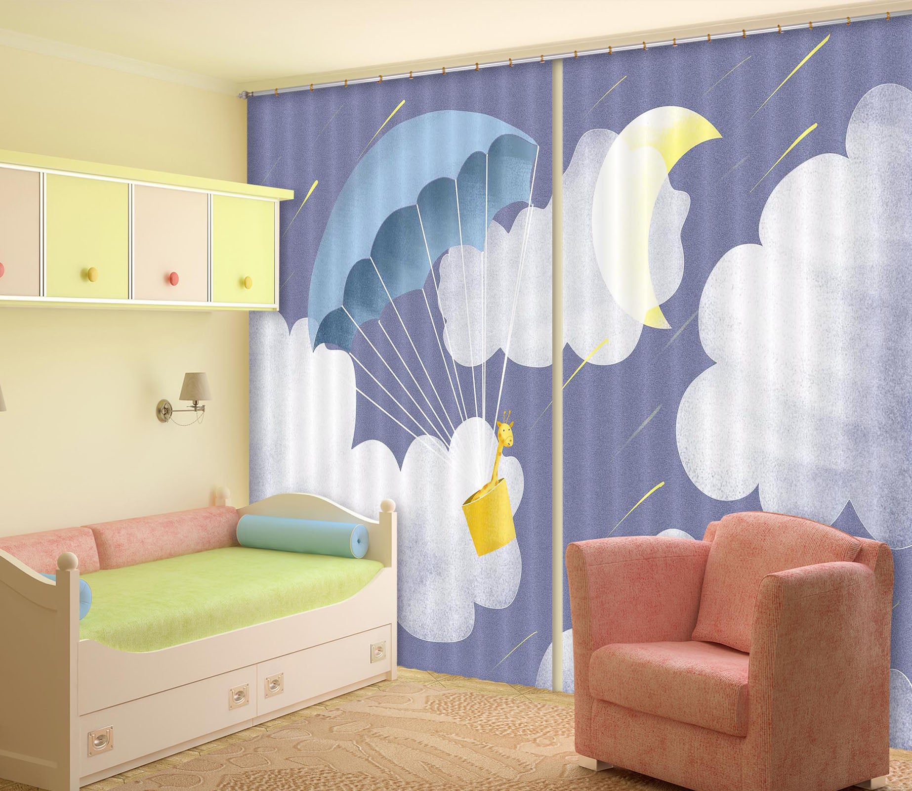 3D Parachute 747 Curtains Drapes