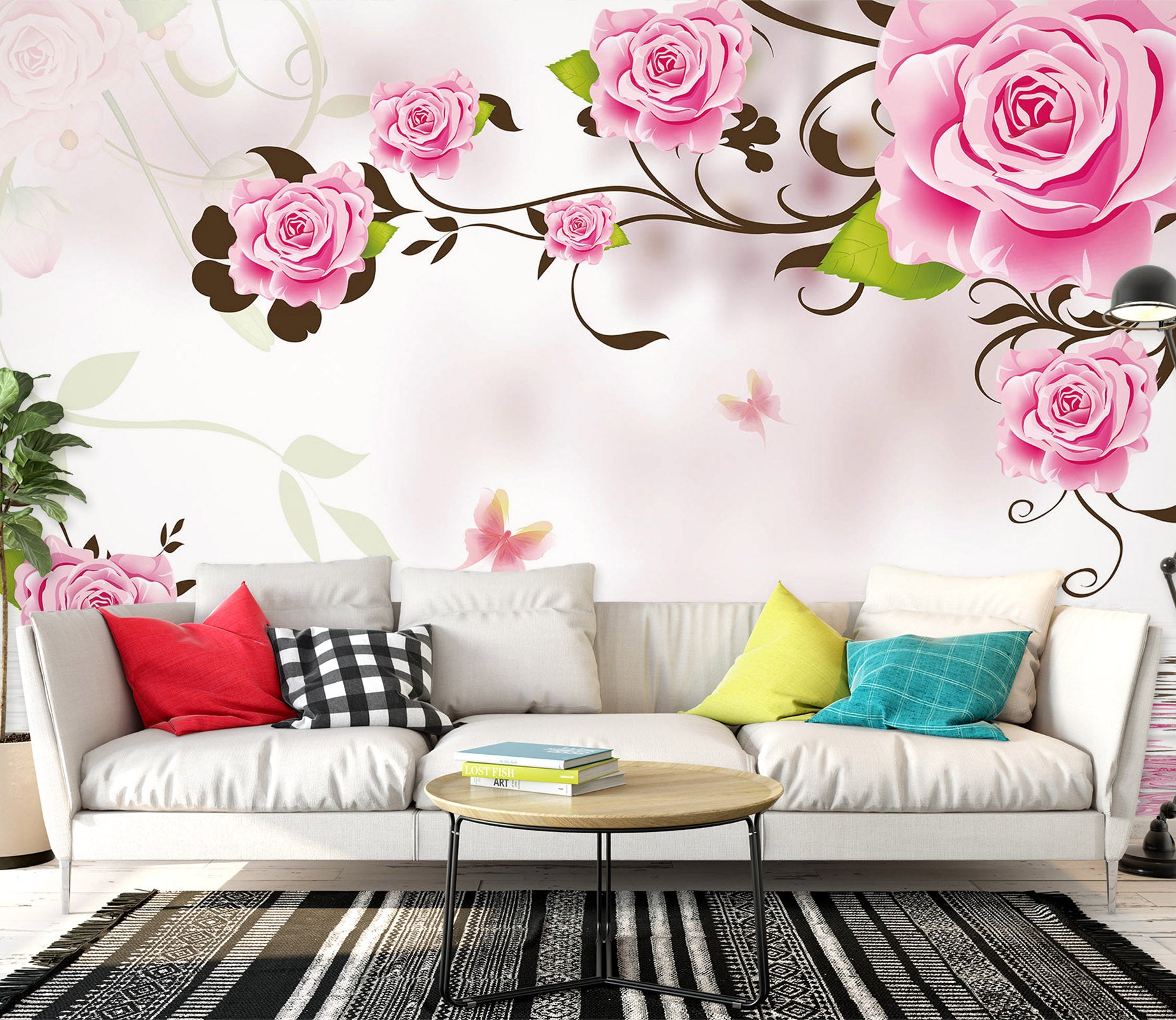 3D Pink Rose 1484 Wall Murals
