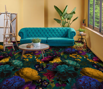 3D Dark Colored Flowers 99219 Uta Naumann Floor Mural  Wallpaper Murals Self-Adhesive Removable Print Epoxy