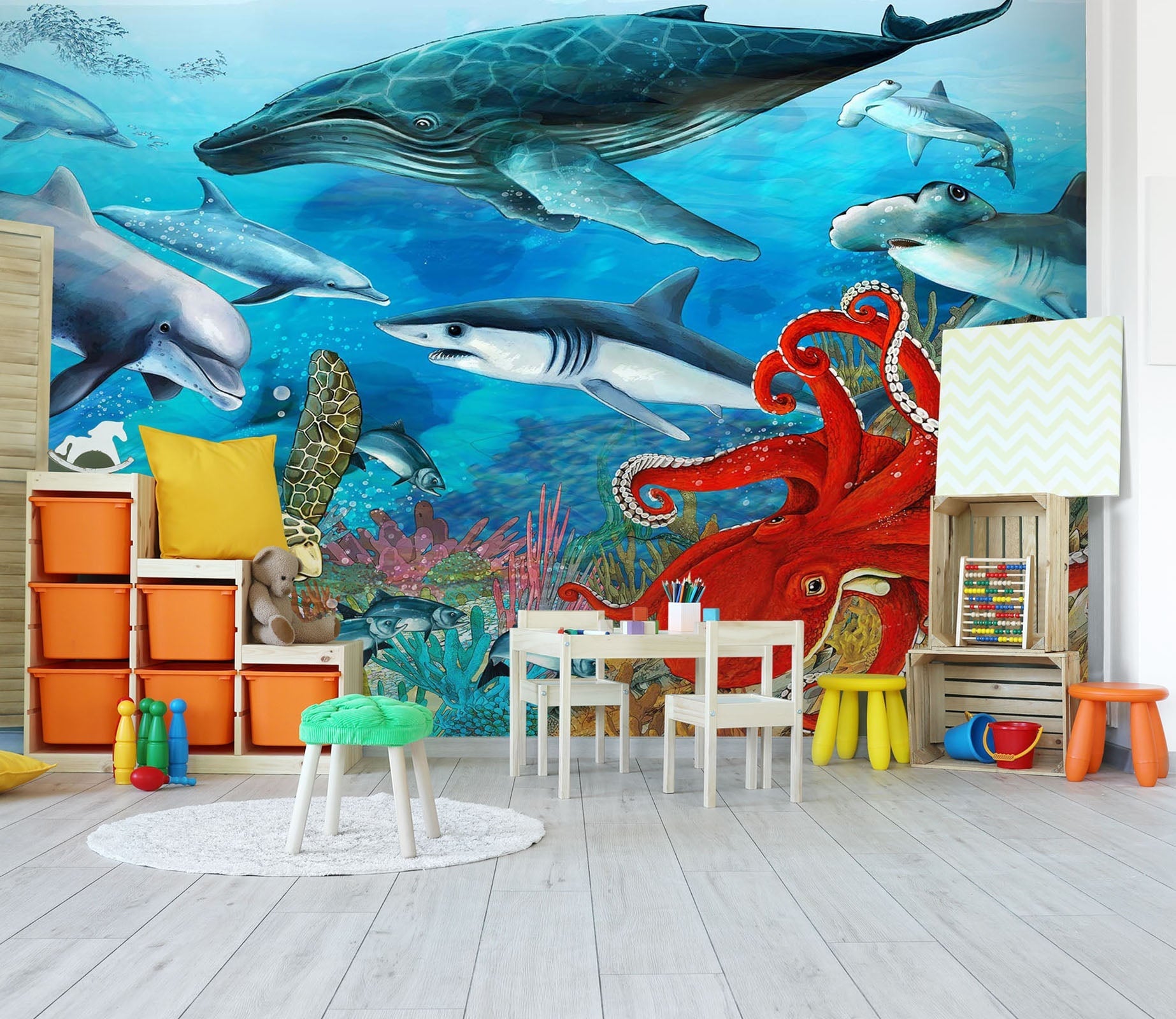 3D Dolphin Shark Turtle 035 Wall Murals Wallpaper AJ Wallpaper 2 