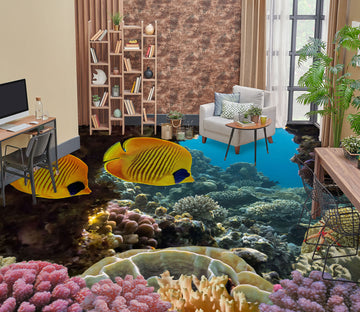 3D Two Yellow Fish 1410 Floor Mural  Wallpaper Murals Self-Adhesive Removable Print Epoxy