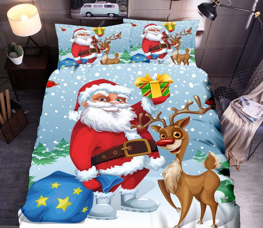 3D Deer Santa 32064 Christmas Quilt Duvet Cover Xmas Bed Pillowcases