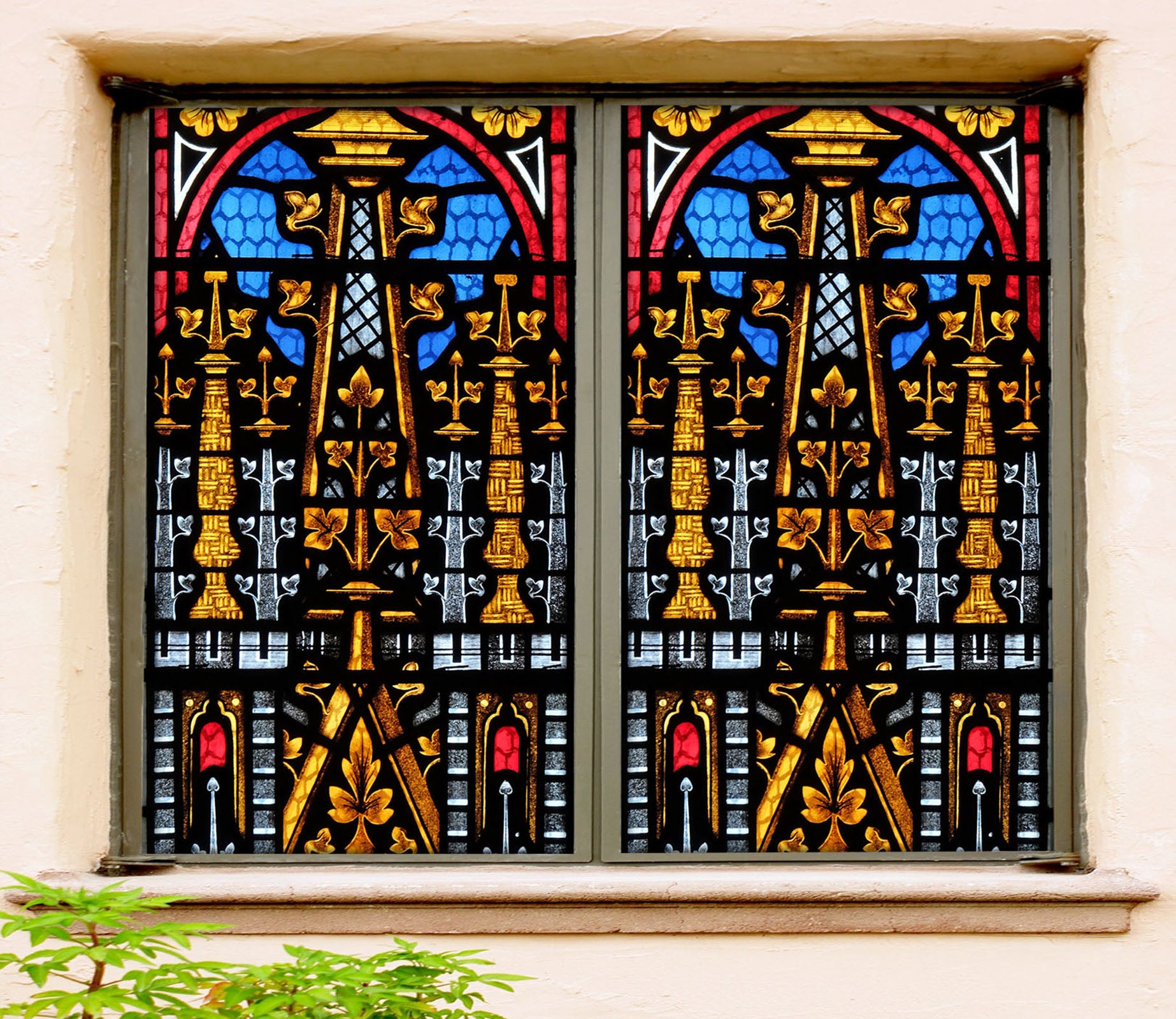 3D Golden Pattern 194 Window Film Print Sticker Cling Stained Glass UV Block