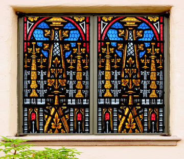 3D Golden Pattern 194 Window Film Print Sticker Cling Stained Glass UV Block