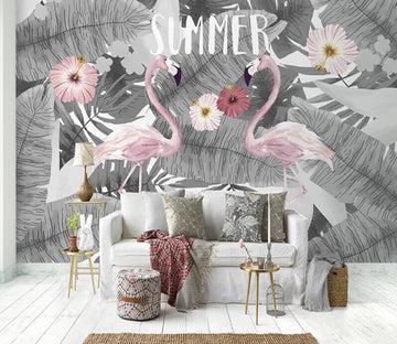 3D Flamingos Faded In Summer 1067 Wall Murals