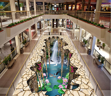 3D Lotus Leaf Bird 120 Floor Mural  Self-Adhesive Sticker Bathroom Non-slip Waterproof Flooring Murals