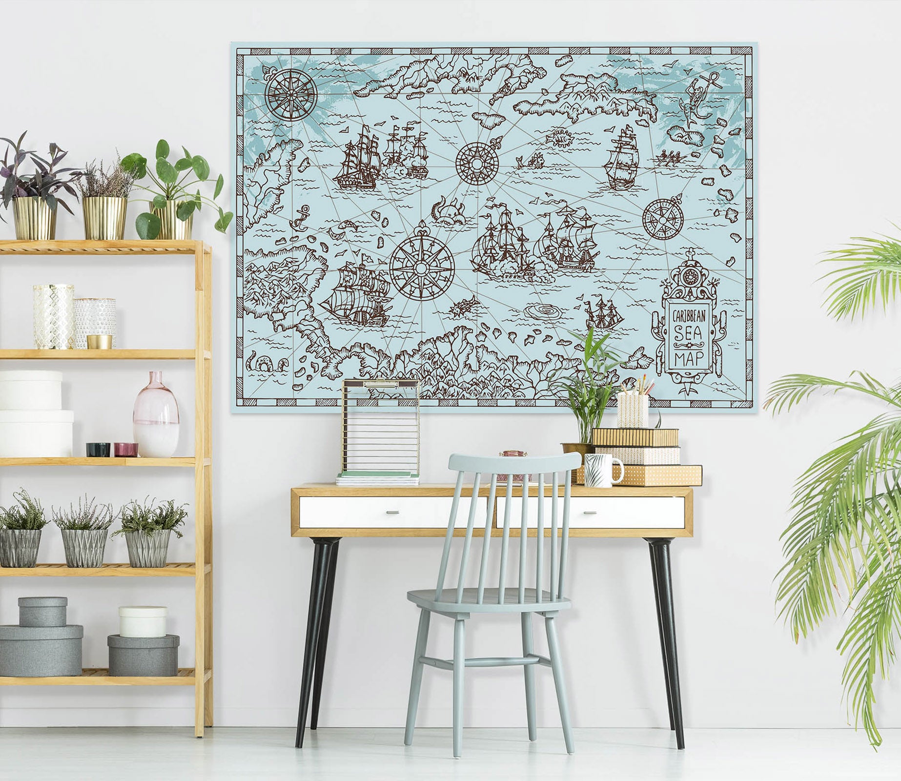 3D Sketch Vessel 257 World Map Wall Sticker