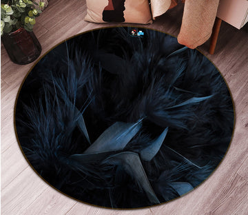 3D Dark Blue Feather 91 Round Non Slip Rug Mat Mat AJ Creativity Home 