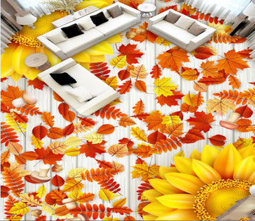 3D Red Leaves 208 Floor Mural  Self-Adhesive Sticker Bathroom Non-slip Waterproof Flooring Murals