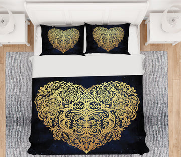 3D Heart Golden Pattern 67035 Bed Pillowcases Quilt