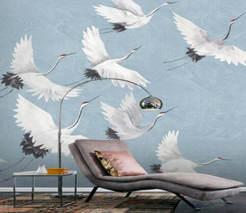 3D Flock Of Flying White birds 831 Wall Murals