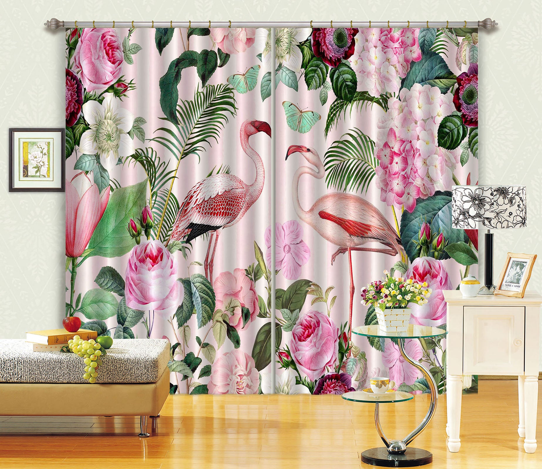 3D Flamingo Paradise 054 Andrea haase Curtain Curtains Drapes