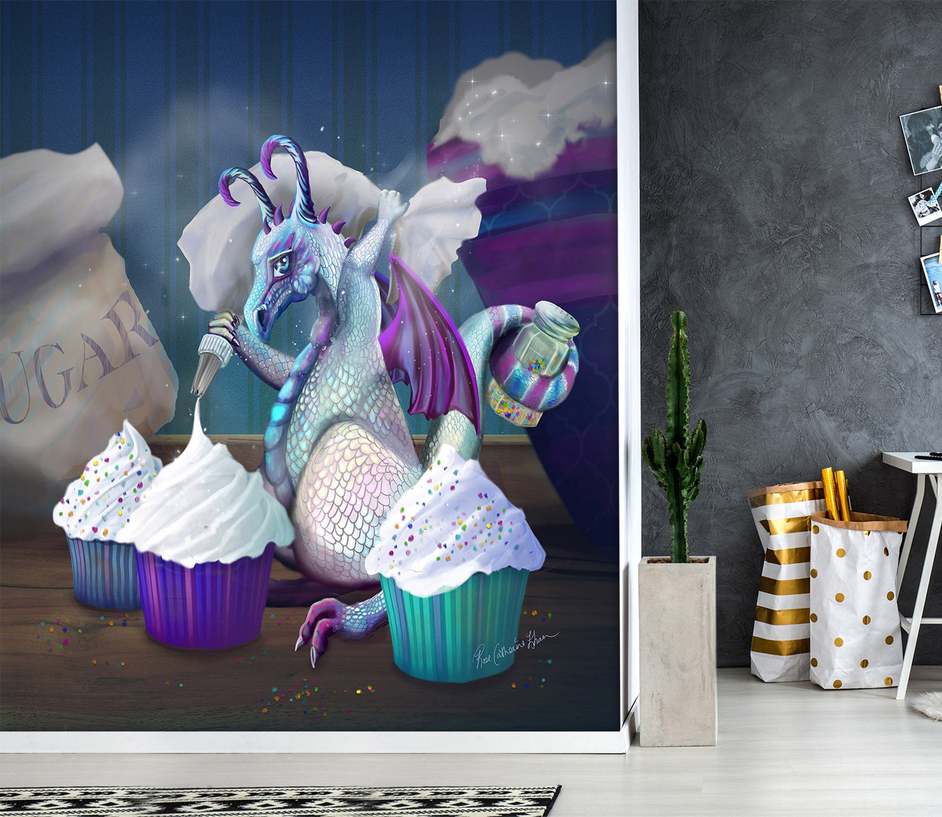3D Cupcake Horse 1399 Rose Catherine Khan Wall Mural Wall Murals