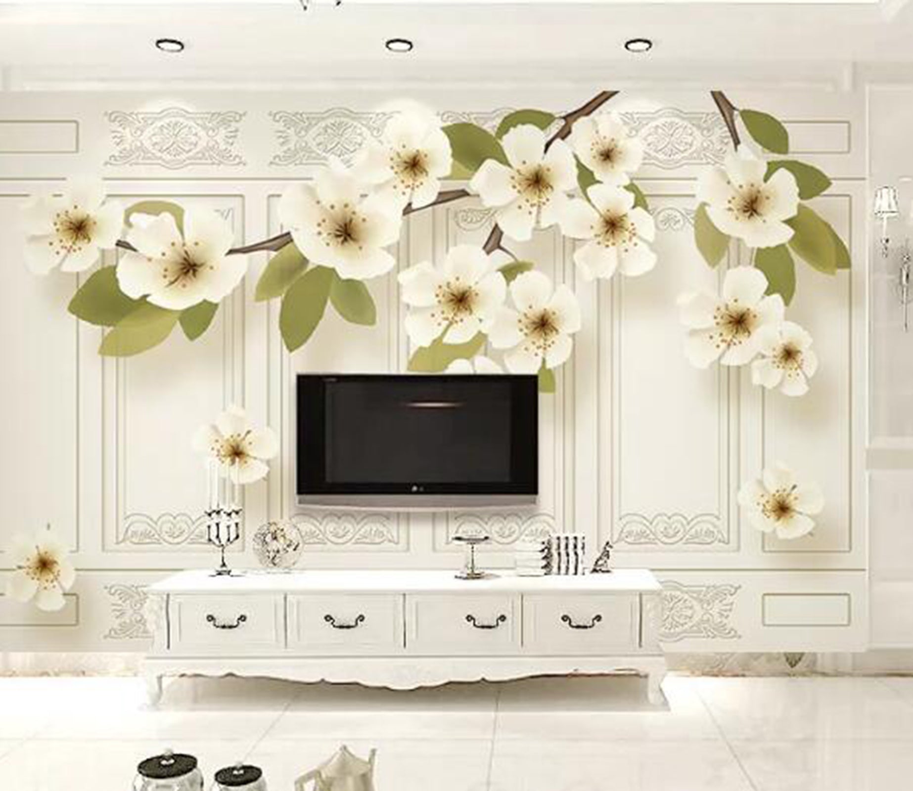 3D Pear Flower WG91 Wall Murals Wallpaper AJ Wallpaper 2 
