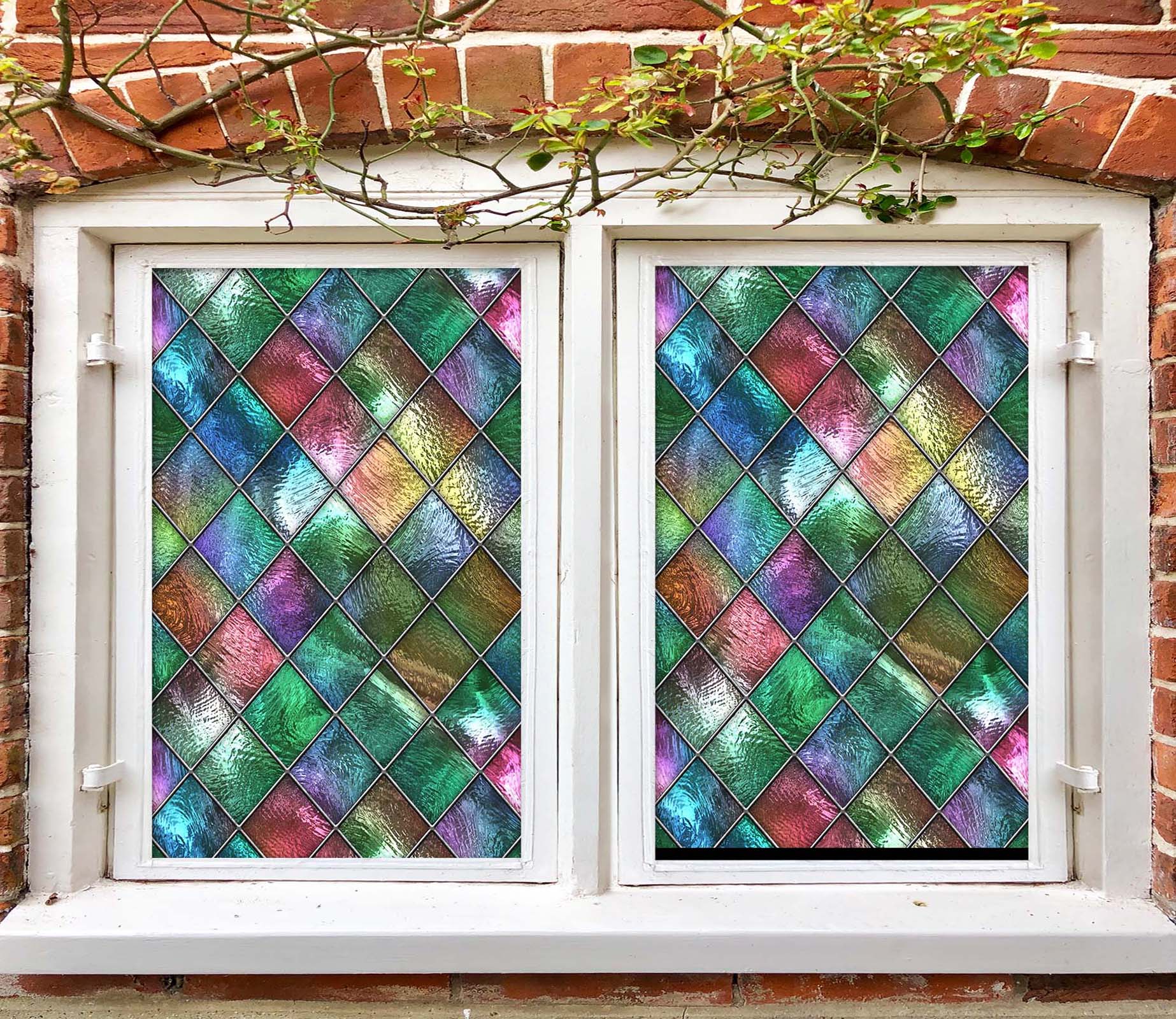 3D Colored Diamond 432 Window Film Print Sticker Cling Stained Glass UV Block