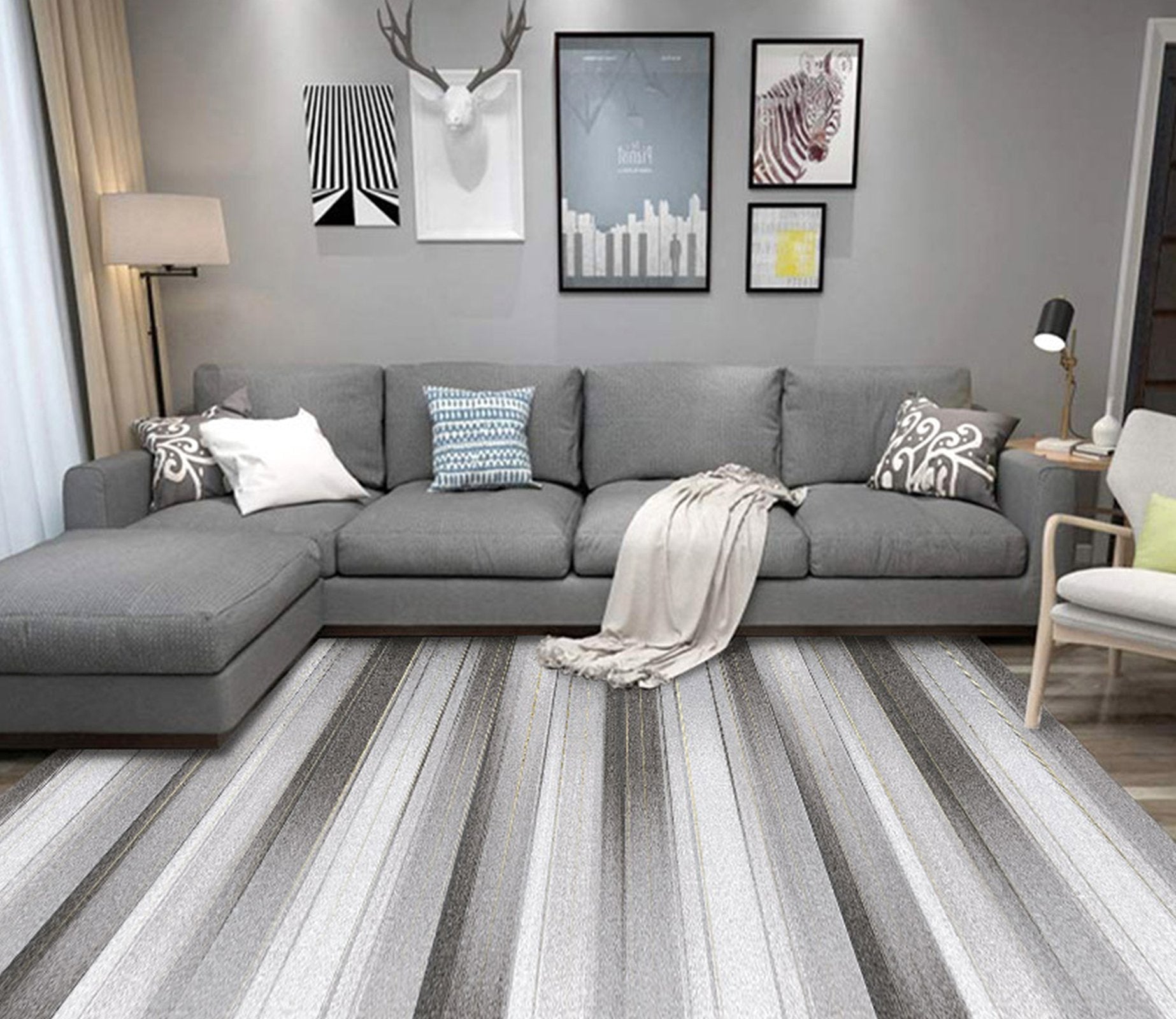 3D Gray Stripe WG301 Non Slip Rug Mat Mat AJ Creativity Home 