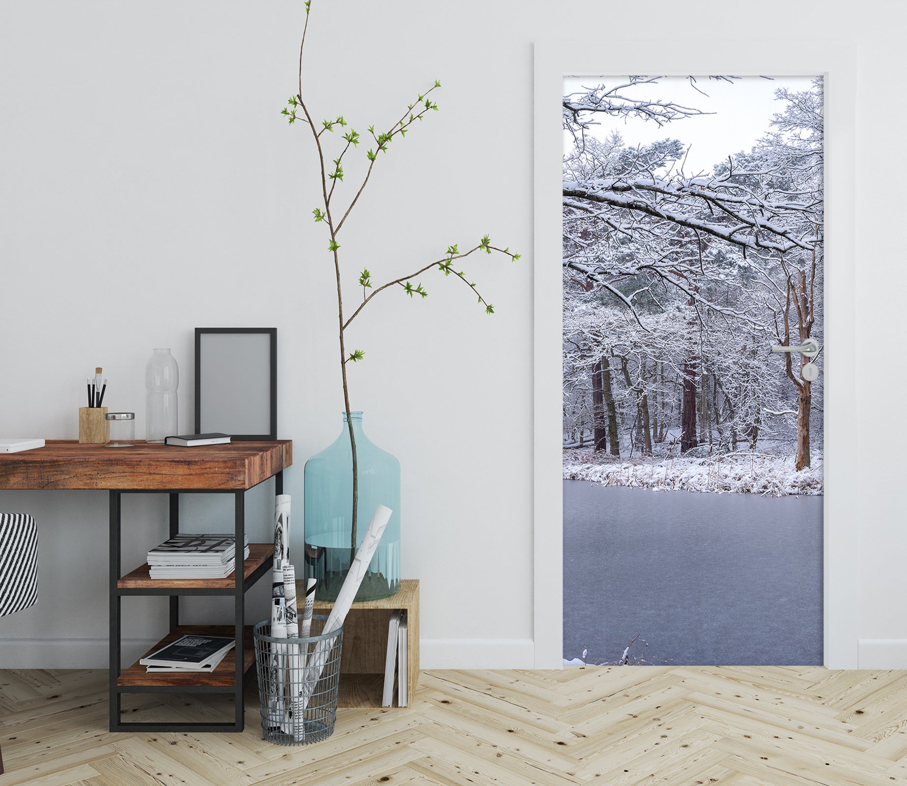 3D River Snow Tree 106207 Assaf Frank Door Mural