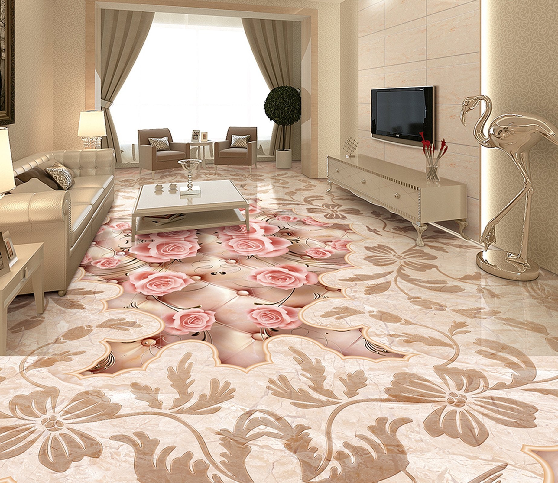 3D Pink Rose WG311 Floor Mural Wallpaper AJ Wallpaper 2 