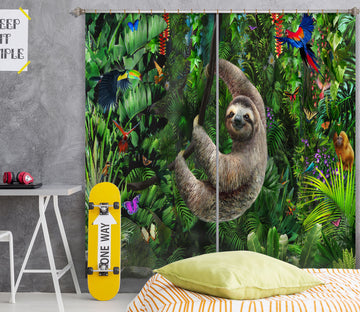 3D Forest Sloth 067 Adrian Chesterman Curtain Curtains Drapes