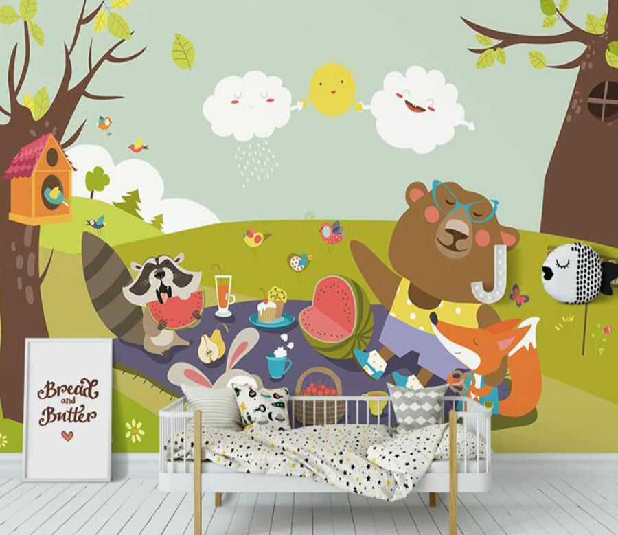 3D Animal Picnic 1031 Wall Murals