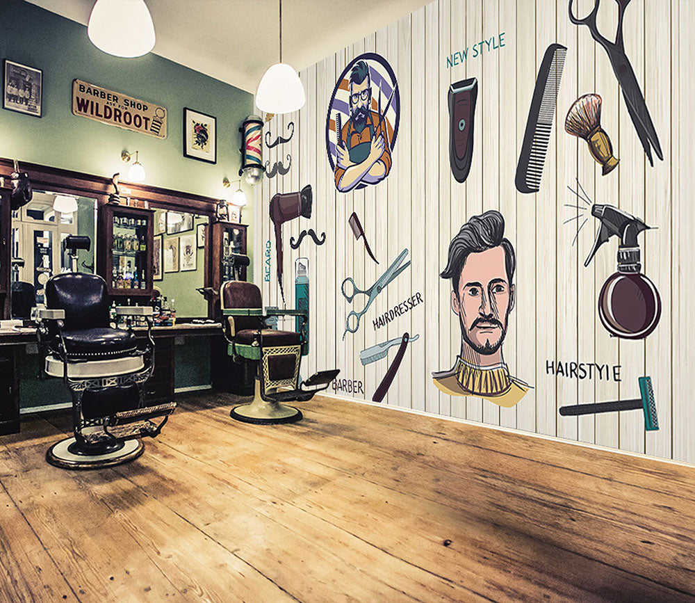 3D Man Cut Hair 1449 Barber Shop Wall Murals