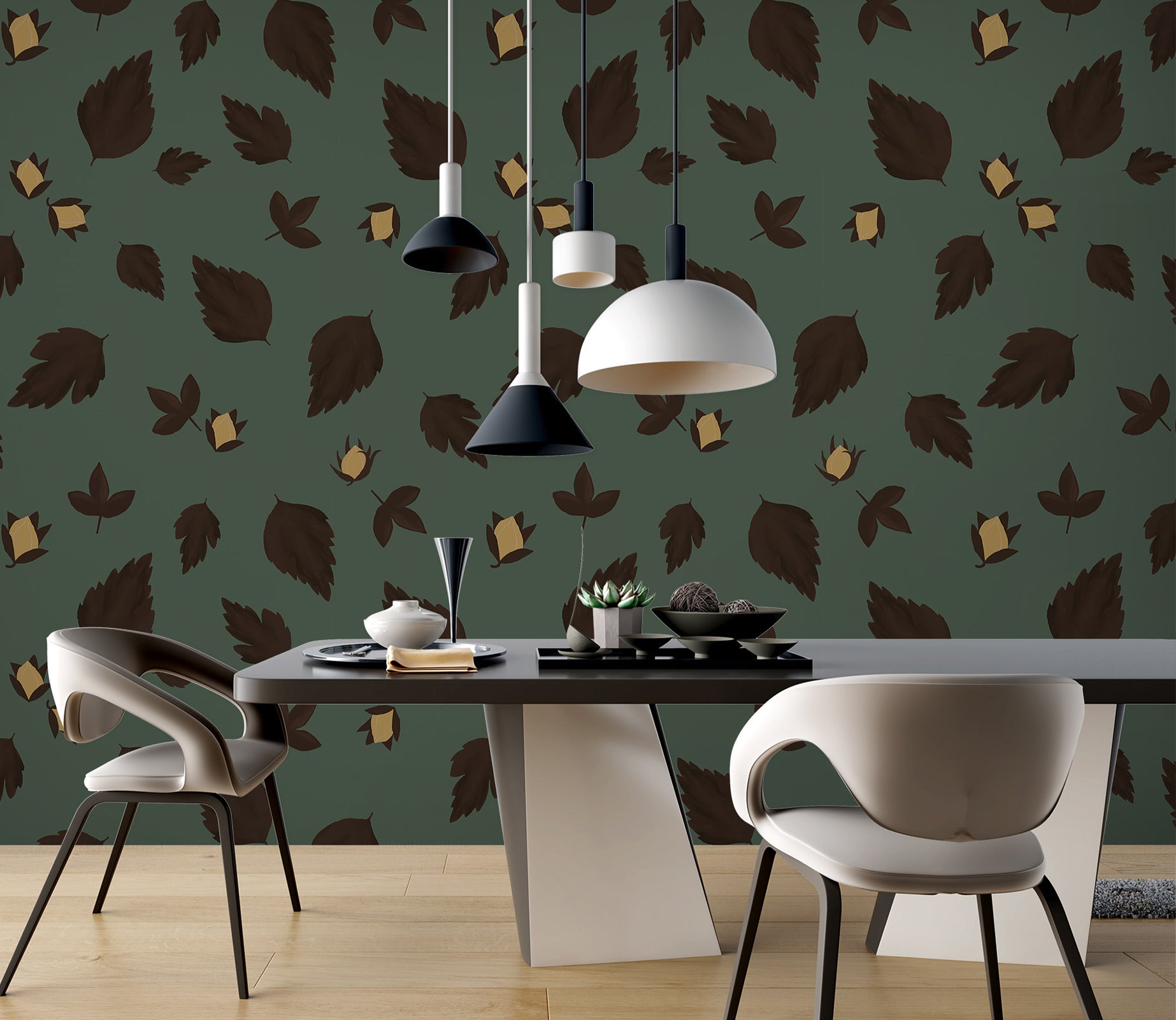 3D Leaves Pattern 98135 Kasumi Loffler Wall Mural Wall Murals