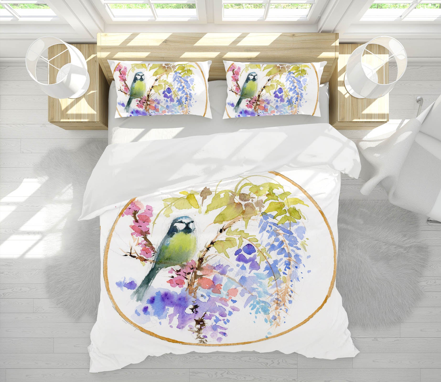 3D Embroidered Bird 2001 Anne Farrall Doyle Bedding Bed Pillowcases Quilt