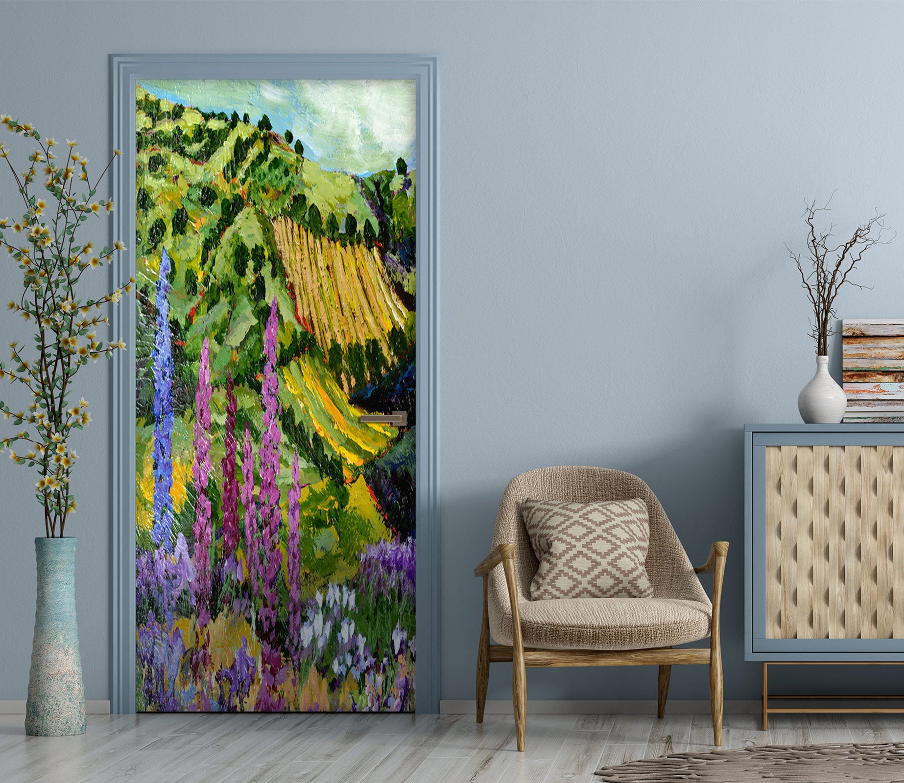3D Purple Flowers Field Hillside 9324 Allan P. Friedlander Door Mural