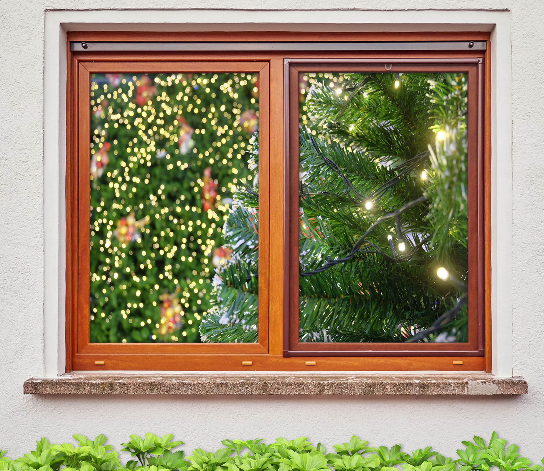 3D Tree String Lights 30055 Christmas Window Film Print Sticker Cling Stained Glass Xmas