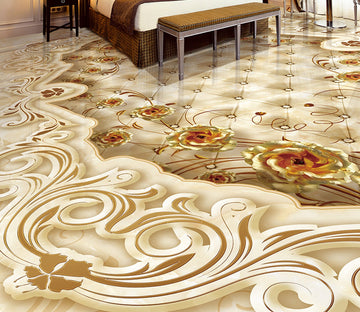 3D Golden Flowers WG303 Floor Mural Wallpaper AJ Wallpaper 2 