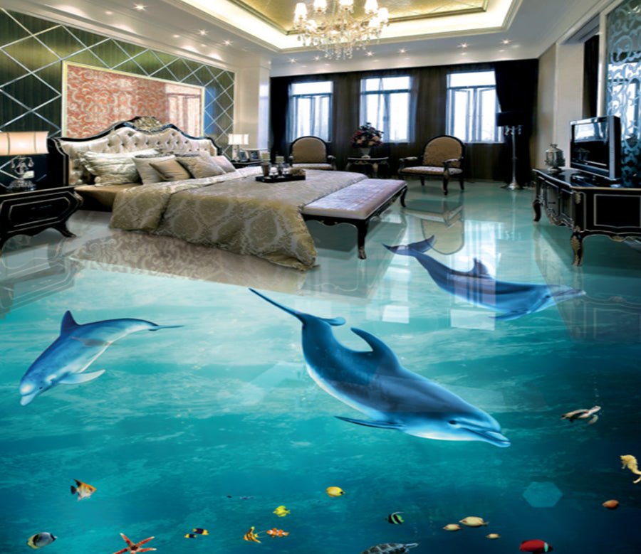 3D Ocean Dolphin 382 Floor Mural  Wallpaper Murals Rug & Mat Print Epoxy waterproof bath floor